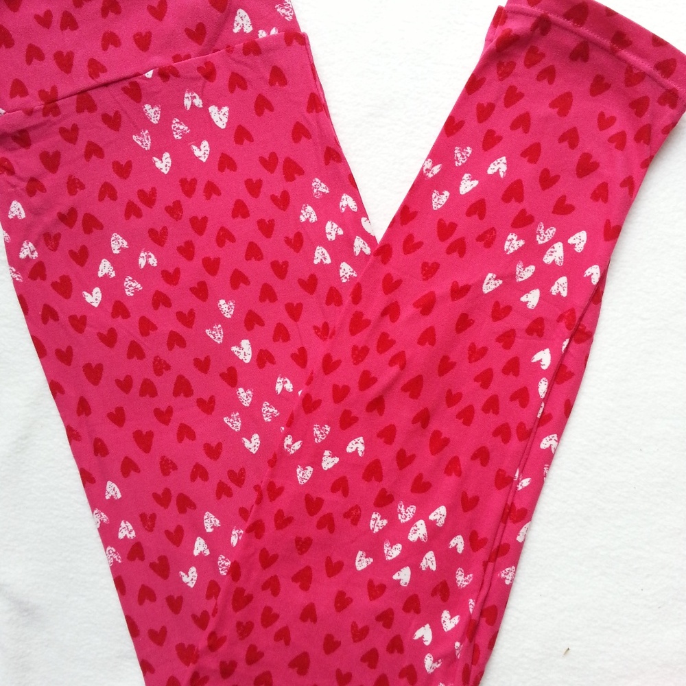 New LuLaRoe Leggings OS Pink w red white hearts